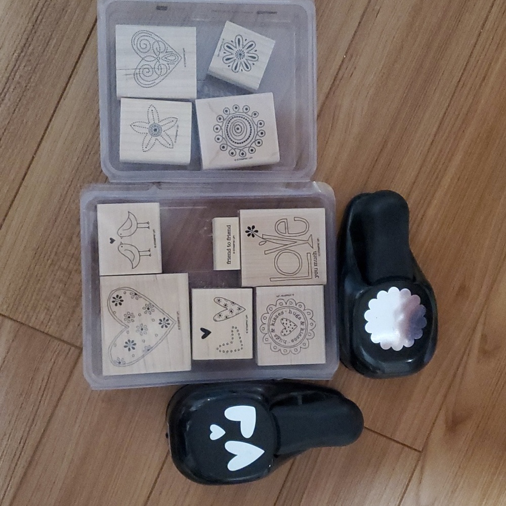 Stampin' Up rubber stamps & paper punches (hearts, love themed)